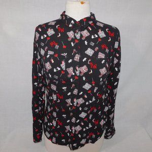 Tally Weijl  Womens M Black Red White GOOD VIBES  heart Lollipops Blouse Top
